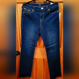 True Religion Blue Skinny Jeans with Tapered Leg and Contrast Stitching